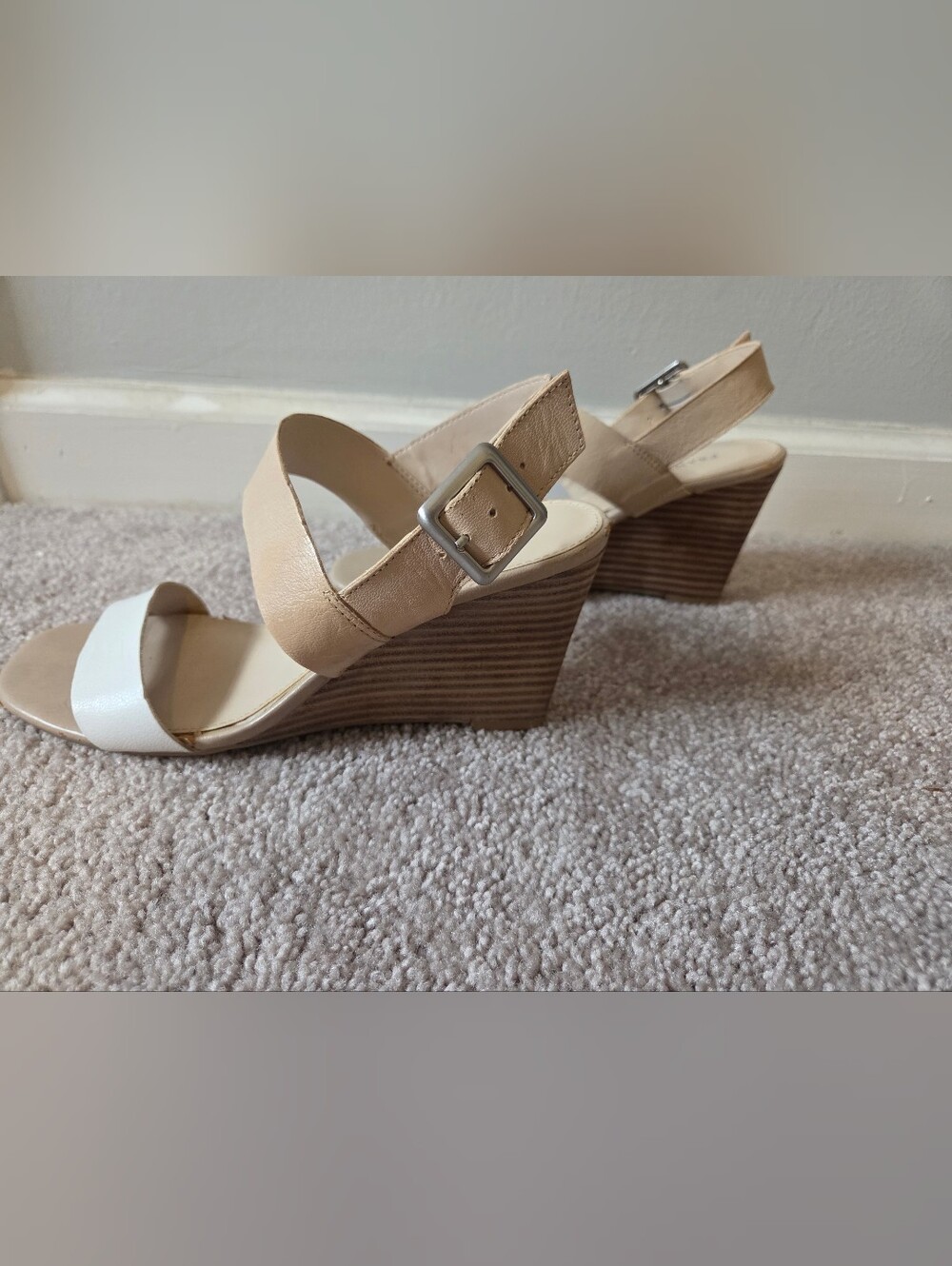 Franco Sarto Nude/Tan Wedge Sandals with Buckle